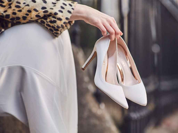 ROCHELLE - Ivory Satin & Parquet Court Shoes