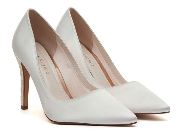ROCHELLE - Ivory Satin & Parquet Court Shoes
