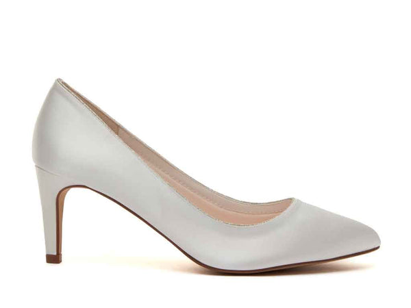 STELLA- Ivory Satin & Silver Fine Shimmer Court Shoes